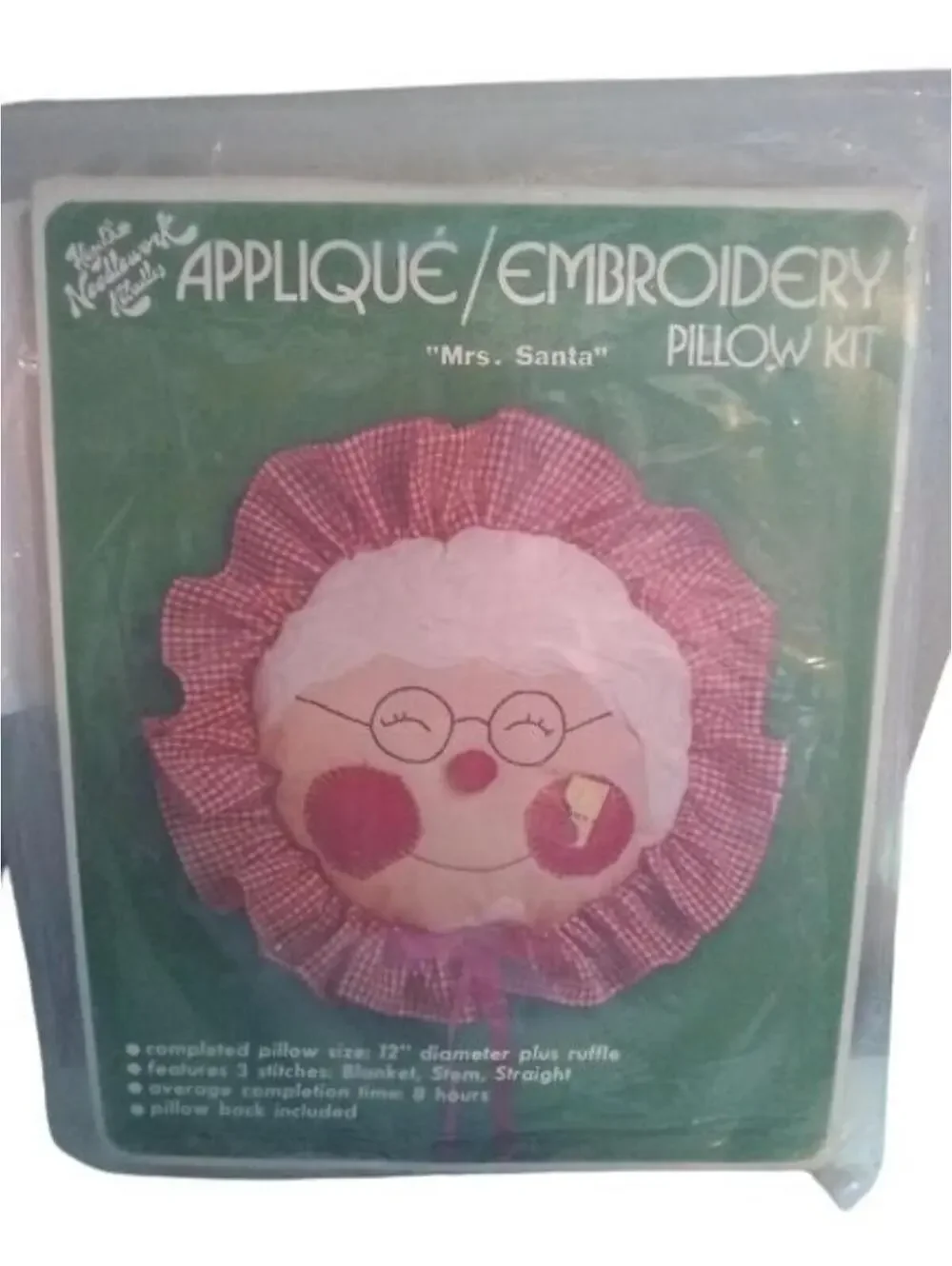 Hazel's Needlework Kaboodles Mrs Santa Applique Embroidery Pillow Kit Vintage